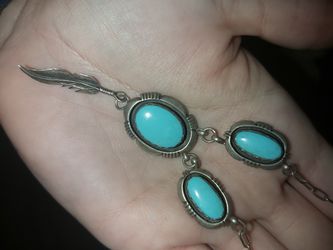 Navajo signed turquoise vintage necklace in sterling silver