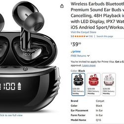 Wireless Earbuds Bluetooth 5.4 Headphones Premium Sound Ear Buds with ENC Noise Cancelling