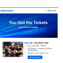 Blink 182 Sofi 7/6 Tickets (2) Section FL-A1