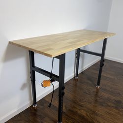 New 48 in. W x 24 in. D Adjustable Height Workbench Mobile Tool Bench with Bamboo Top