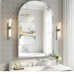 Arched Bathroom Mirror, 24x36 Inch Silver