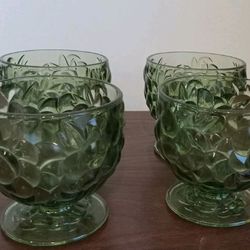 4 Vtg Retro Hazel Atlas Avocado Green Glass  Cocktail /Sherbet / Dessert Cups 