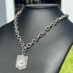 Vintage EXEX Jewelry .925 solid sterling silver Milano massive rondelle twisted link Chain necklace 18.00” 46.00 grams 8.50mm with heart pendant charm