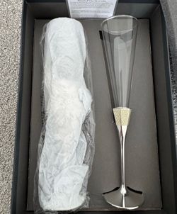 Lot of 2 WATERFORD Crystal Lismore Diamond Toasting Flutes Wedding ~ 11” Silver