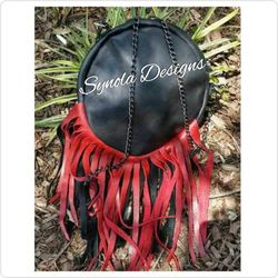 Bkack and red leather crossbody purse. Handmade