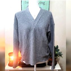 Women's Gray Wrap V-Neck Sweater