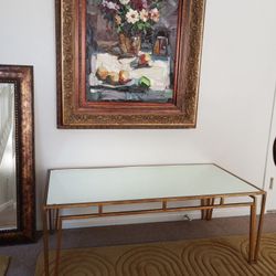 Won't Last Long! 4'x2' Beautiful Heavy Sturdy Mirrored Gold Coffee Table, QUALITY, Has 2 Imperfections,On Edges, See Pics