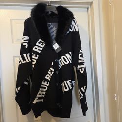 True Religion Detachable Fur Collar Cardigan (Black)