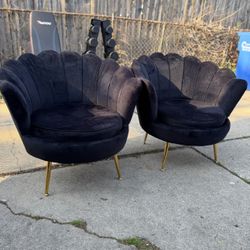 Black Velvet Shell Accent Chairs
