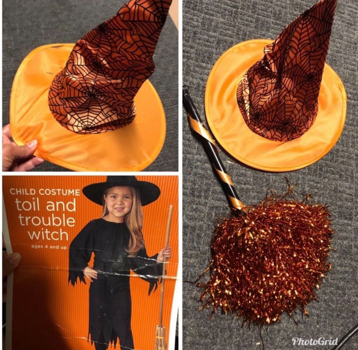 Child Costume Toil And Trouble Witch with Orange Hat and Broom 🧹 S (4-6)