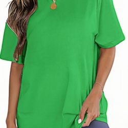 Womens Oversized Boyfriend Tee Shirts Short Sleeve Trendy Crew Neck Loose Workout Tee Casual Summer Tops Cotton