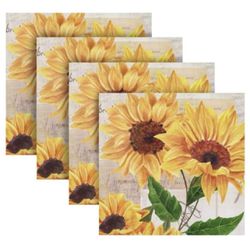 Set Of 4 Satin Sunflower Napkins Washable 20x20