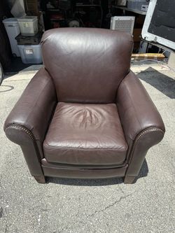 Brown Leather Club Chair with Nailhead Trim
