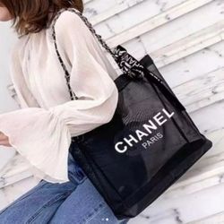 Chanel Mesh Tote And Pouch New In Plastic 