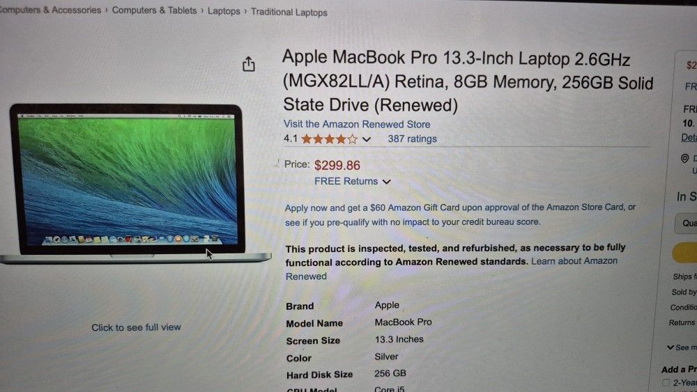 Macbook Pro 13.3 Inch Silver 8Gb Ram 256gb