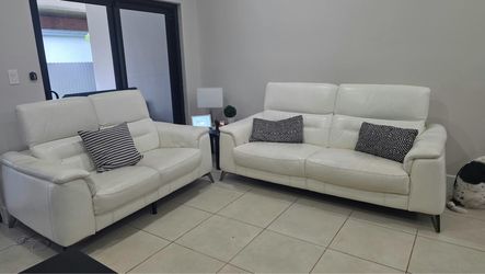 White Leather Sofa Set – 3-Seater and 2-Seater
