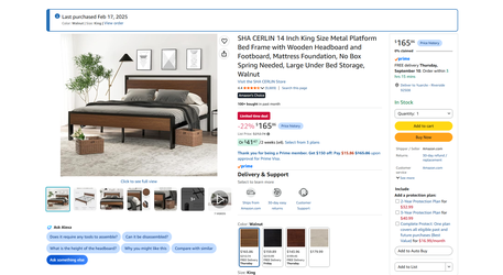 SHA CERLIN 14 Inch King Size Metal Platform Bed Frame with Wooden Headboard and Footboard