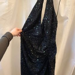 Black Sequin Halter Dress