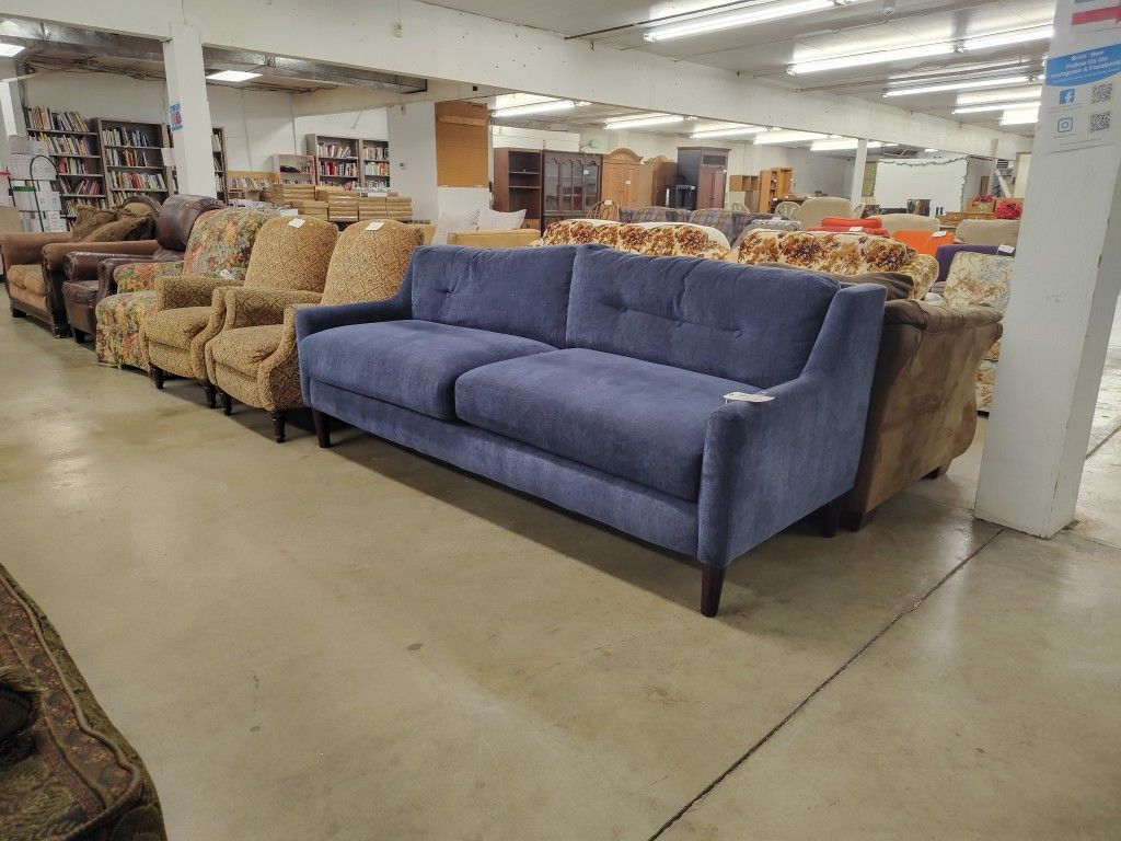 Blue Upholstered Loveseat