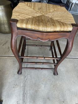 Wicker Mahogany Wood Stool. Make An Offer
