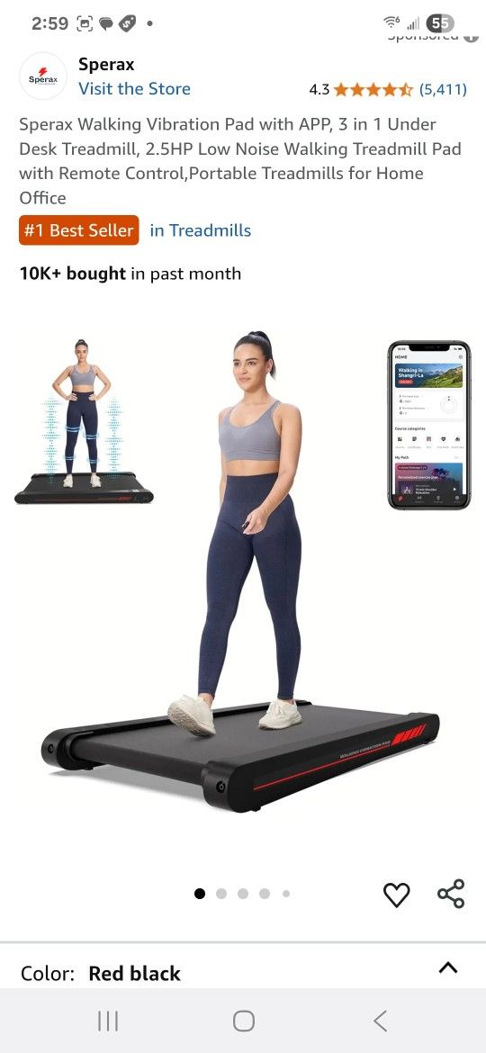 Sperax Walking Vibration Pad with APP, 3 in 1 Under Desk Treadmill, 2.5HP Low Noise Walking Treadmill Pad with Remote Control,Portable Treadmills