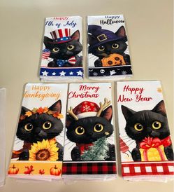 Holiday themed black cat towels