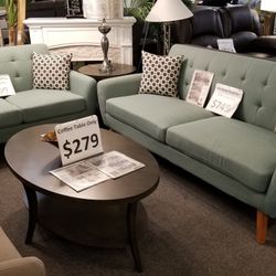 Brand New Teal/Tan/Grey Midcentury Modern Sofa + Loveseat 2PCs Set