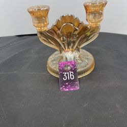 iridescent carnival glass double armed candle holder