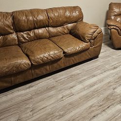 Brown Leather Sofa & Recliner