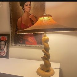 Rare Vintage Mid Century Very Rare Spiral Hand Carved Wooden Lamp