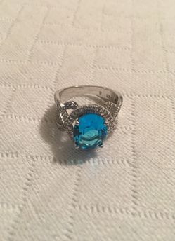 Silver with blue diamond ring