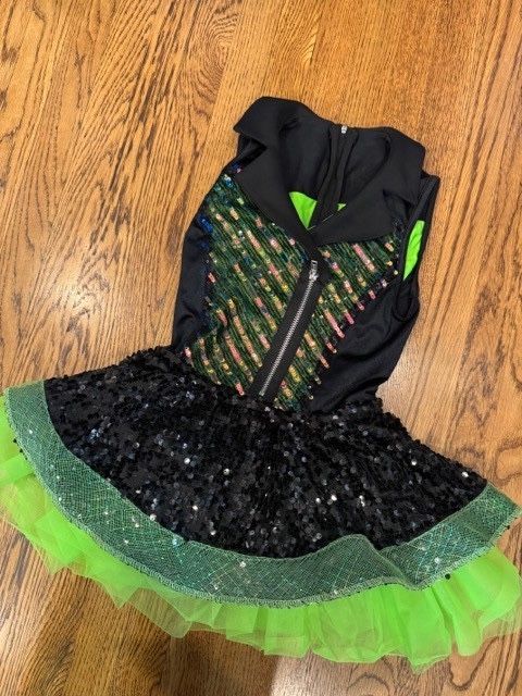 Weissman Black Sequin Neon Green Tulle Girls Dance Costume Size 8-11 years
