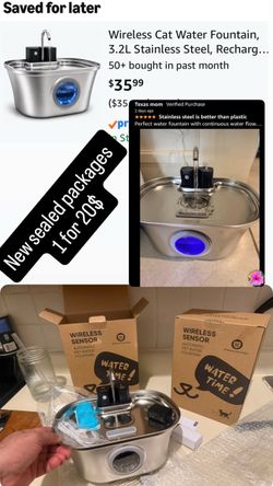 Wireless Cat Water Fountain, 3.2L Stainless Steel, RechargeableCordless 108 oz Pet Water Fountain for Flexible Indoor Placement  New sealed packaging 