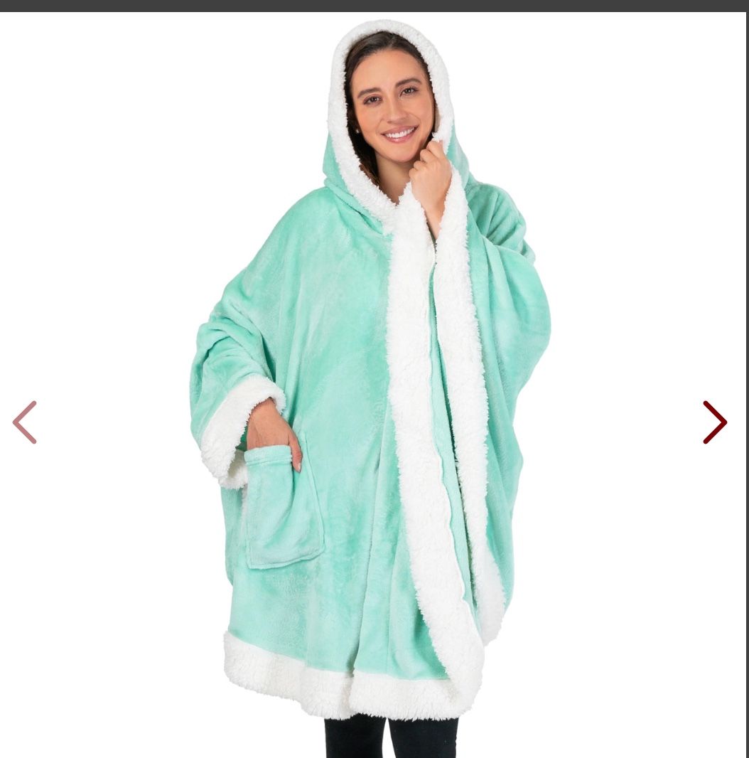 Wearable Blanket For Adult Women, Cozy Plush Fleece Blanket Poncho Cape With Hood, Super Soft Shawl,