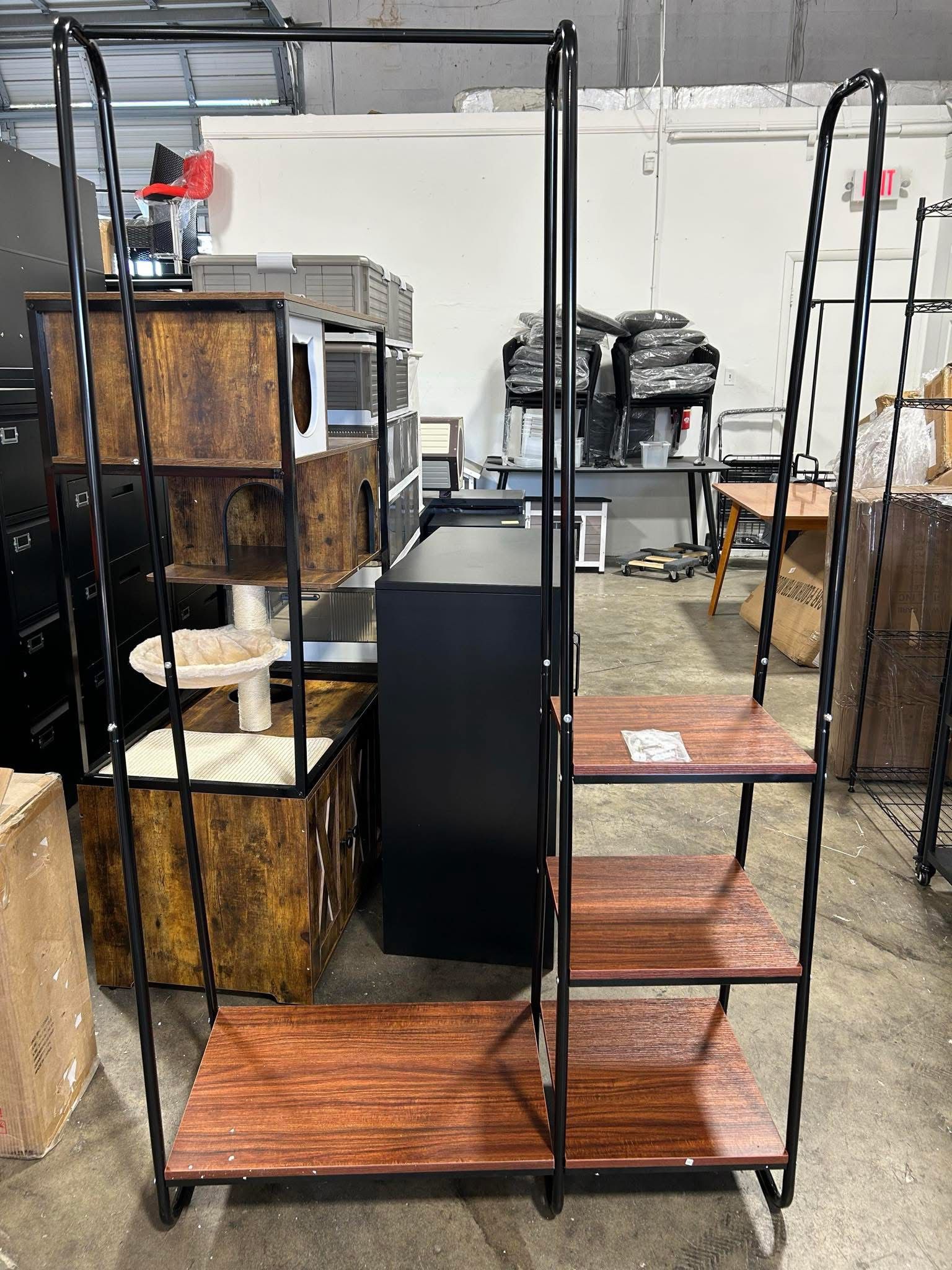 Clothes Rack - Clothing Rack with Shelves - Heavy Duty Garment Rack with Hanging Bar - Metal Clothes Storage Rack with 4 Wood Shelves