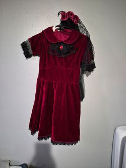 Girls Red Velvet Gothic Halloween Costume Dress
