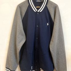 Polo Ralph Lauren Baseball Varsity Jacket Fleece Navy Gray White Big & Tall XXL