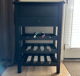 World Market Black Wooden Wine Rack w Drawers
