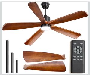 Ceiling Fans with Lights with Remote for Outdoor 60 Inch Paulownia Wood 5 Blades, Walnut Veneer, UL Damp Rated For Patios, Quiet Reversible DC Motor,