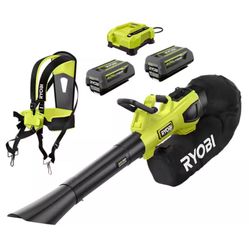 RYOBI 40V HP Brushless 100 MPH 600 CFM Cordless Leaf Blower/Mulcher/Vacuum with (2) 4.0 Ah Batteries and Charger