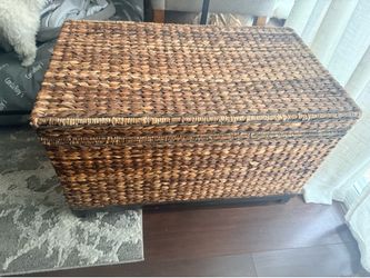 Rattan Wicker and Wood Storage Trunk