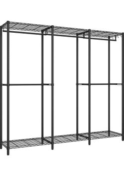 Clothing Rack, Heavy-Duty Garment Rack, Adjustable Storage Shelves Freestanding Portable Wardrobe Closet, Hanging Rails, Ink Black, DALTEN Collection