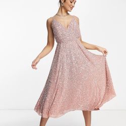 Pink Glitter Barbiecore Midi Dress