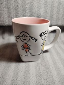 Ceramic Coffee Mug with Stick Figure Children