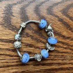 Pandora, Silver Bracelet In Blue With Rhinestones And Charms