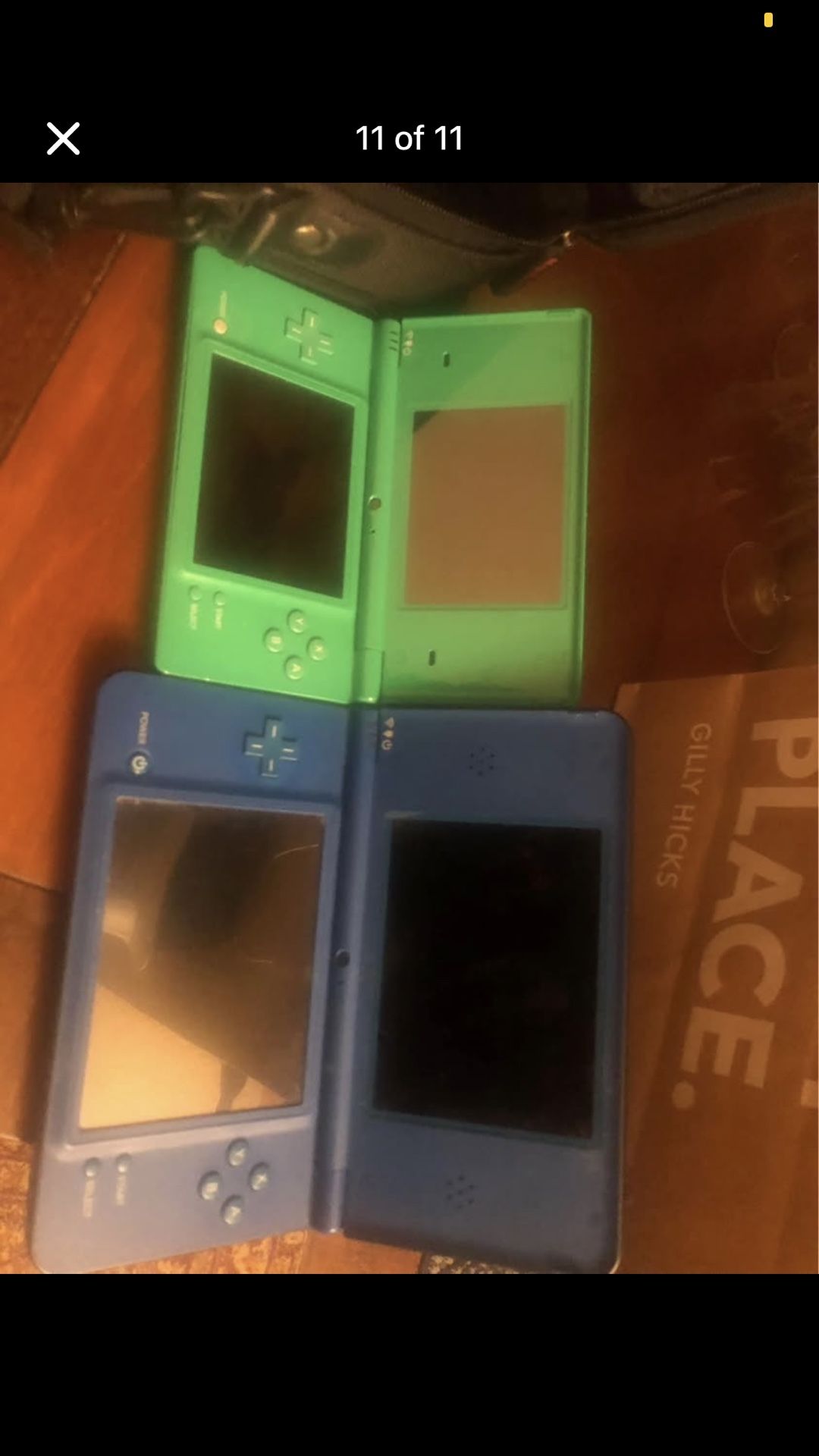 DSi XL blue and Regular DSi green and they both are sold together, description for condition