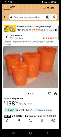 Vintage Tupperware Servalier canister set in a harvest orange color...8 PC set
