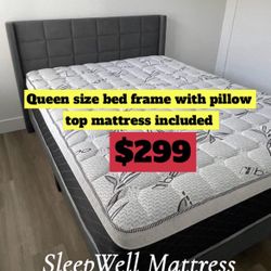 Queen Size Bed Frame With Pillow Top Mattress Included 