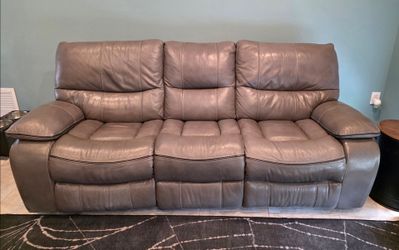 Gray faux leather couch with 2 recliners