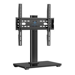PERLESMITH Universal TV Stand, Table Top TV Stand for 32-60 inch TVs & Monitors, Height Adjustable TV Mount Stand Holds up to 88 lbs with Tempered Gla